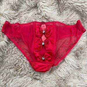 NWT Victoria's Secret - Christmas Red Sheer/Satin Panty with Bows